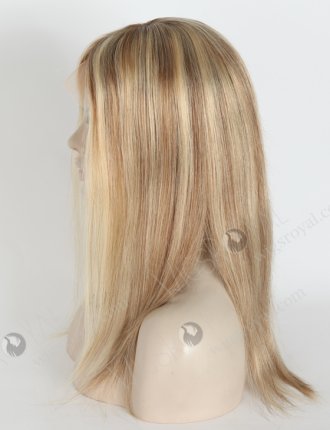 Blonde Brown Piano Highlight Wig 14 Inch Real Hair Lace Front Silk Top Glueless Wigs For Women GLL-08002