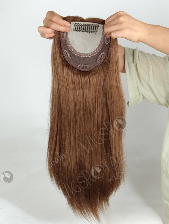 European Human Hair 16'' One Length Straight Middle Golden Brown Color Toppers Topper-022-432