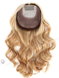 In Stock European Virgin Hair 16" Beach Wave T9/613# with T9/18# Highlights 7"×7" Silk Top Wefted Hair Topper-027