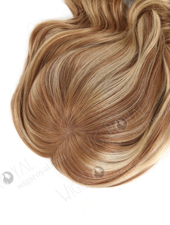In Stock European Virgin Hair 16" One Length Beach Wave 8/9/22# Highlights With Roots Color 8# 8"×8" Silk Top Wefted Topper-028-658