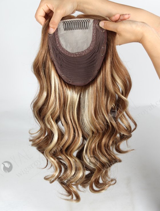 In Stock European Virgin Hair 16" One Length Beach Wave 8/9/22# Highlights With Roots Color 8# 8"×8" Silk Top Wefted Topper-028-660