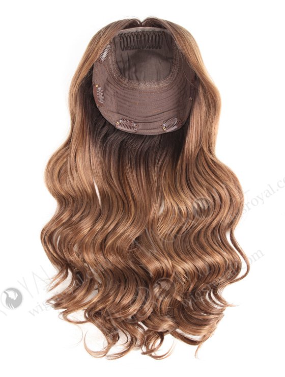 In Stock European Virgin Hair 18" One Length Beach Wave T2/10# with T2/8# Highlights 7"×7" Silk Top Wefted Topper-026