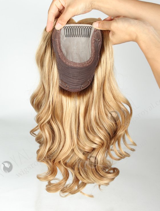 In Stock European Virgin Hair 16" One Length Beach Wave T8/16/24# with 8# Highlights 7"×7" Silk Top Wefted Topper-029-602