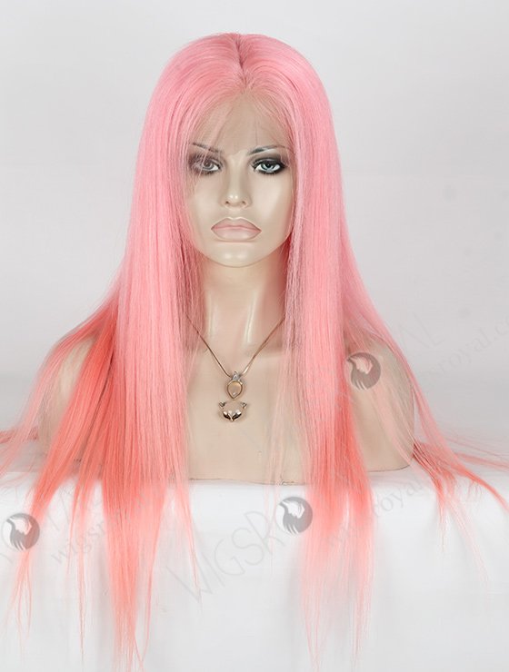 Light Pink Human Hair Wigs 22 Inch Long Virgin Hair Full Lace Wigs WR-LW-044-1652