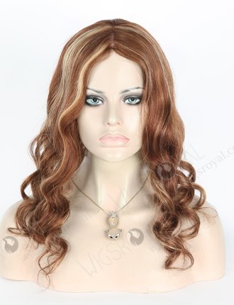 In Stock European Virgin Hair 18" Loose Big Curl 6/27# Highlights with Roots Color 6# Silk Top Glueless Wig GL-08071
