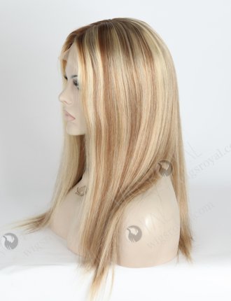 Premium Silk Base Glueless Human Hair Wigs 16 Inch Rooted Blonde With Brown Highlight GLL-08003
