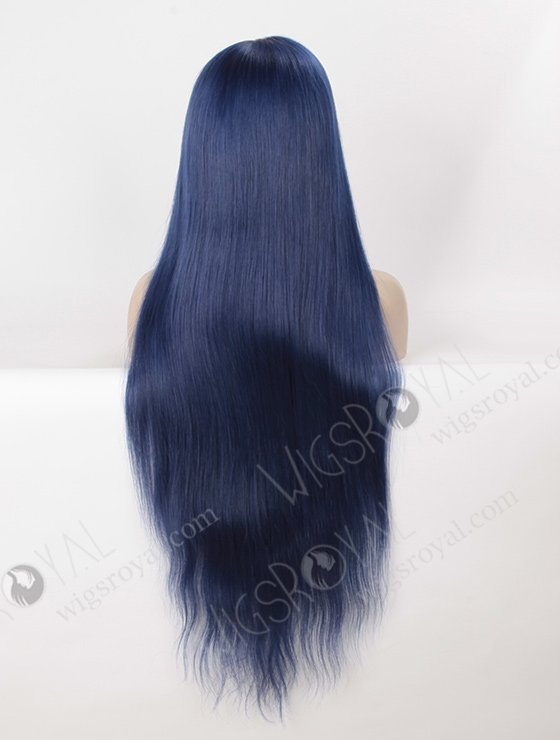 Dark Blue Wig with Black Roots 28 Inch Long Blue Human Hair Full Lace Wigs WR-LW-101-4112