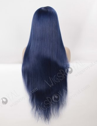 Dark Blue Wig with Black Roots 28 Inch Long Blue Human Hair Full Lace Wigs WR-LW-101