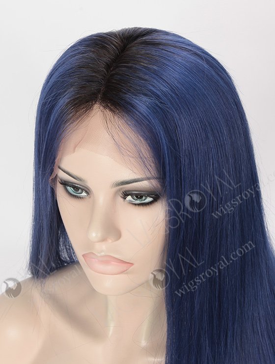 Dark Blue Wig with Black Roots 28 Inch Long Blue Human Hair Full Lace Wigs WR-LW-101-4114