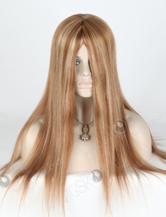 In Stock European Virgin Hair 20" Straight 9/10# Evenly Blended with 22# Highlights Glueless Silk Top Wig GL-08068