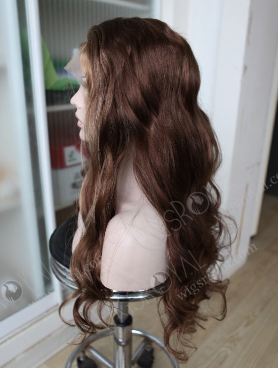 Brown Color Wavy European Virgin Human Hair Silk Top Full Lace Wigs For Hair Loss WR-ST-030-6571