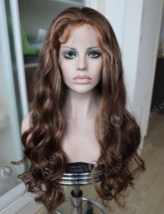 Brown Color Wavy European Virgin Human Hair Silk Top Full Lace Wigs For Hair Loss WR-ST-030