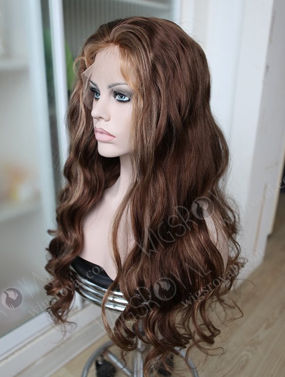 Brown Color Wavy European Virgin Human Hair Silk Top Full Lace Wigs For Hair Loss WR-ST-030-6573