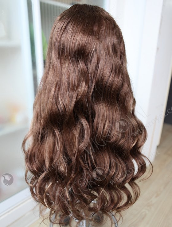 Brown Color Wavy European Virgin Human Hair Silk Top Full Lace Wigs For Hair Loss WR-ST-030-6574