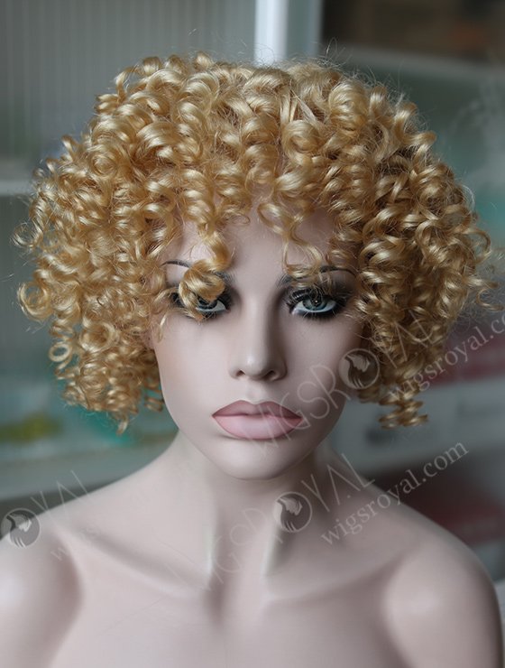 Pixie Cut Short Style Curly Human Hair Blonde Color Full Lace Wig WR-ST-036-6963
