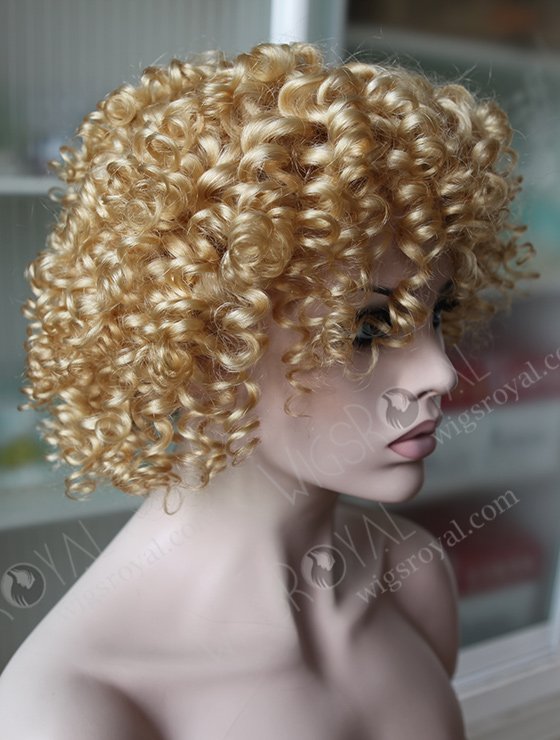 Pixie Cut Short Style Curly Human Hair Blonde Color Full Lace Wig WR-ST-036-6964