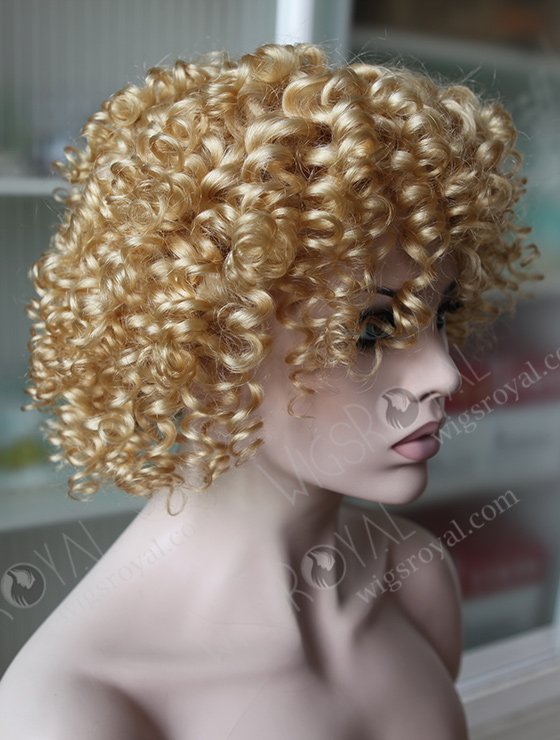 Pixie Cut Short Style Curly Human Hair Blonde Color Full Lace Wig WR-ST-036-6965