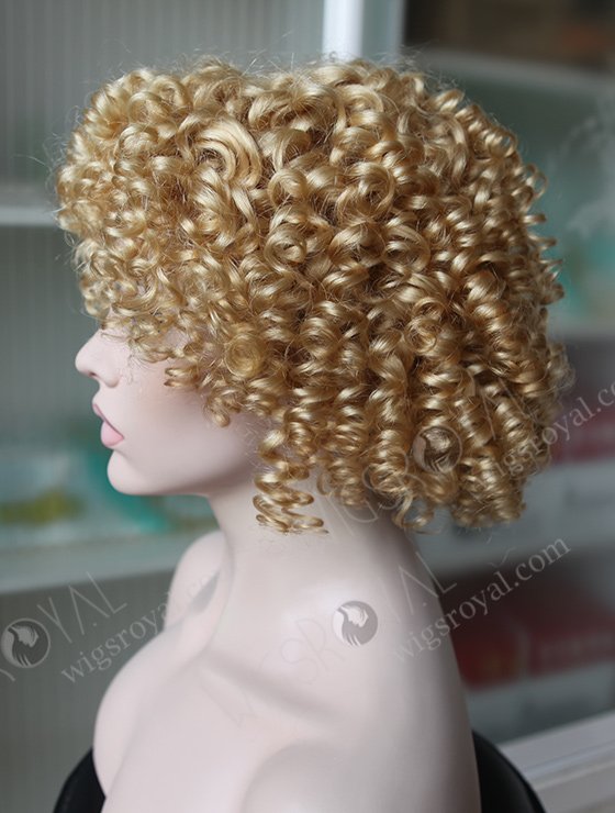 Pixie Cut Short Style Curly Human Hair Blonde Color Full Lace Wig WR-ST-036-6966