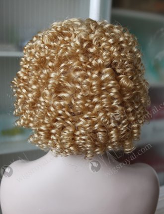 Pixie Cut Short Style Curly Human Hair Blonde Color Full Lace Wig WR-ST-036