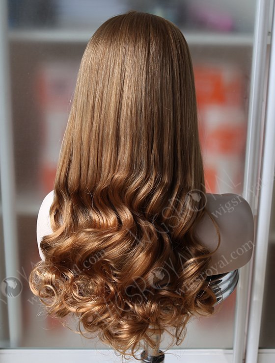 Light Brown Color European Virgin Bouncy Curl Human Hair Silk Top Full Lace Wigs WR-ST-040-7646
