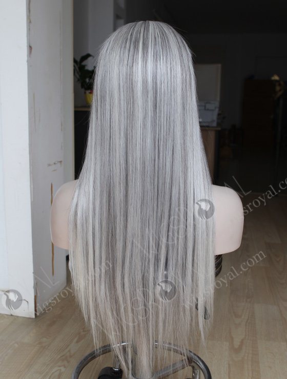 Grey Color Human Hair Hidden Knots Silk Top Full Lace Wigs With Bang WR-ST-041-7660