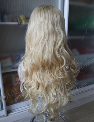 Dark Roots Human Hair Blonde Wigs with Bangs WR-GL-032