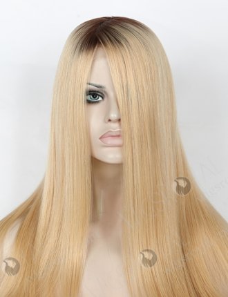 Brown Root Color With Blonde Color Human Hair Silk Top Full Lace Wigs WR-GL-056