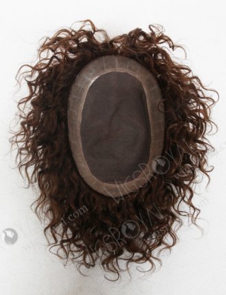 Men's Toupee Brazilian Human Hair Lace With PU Perimeter Brown Curly Hair Pieces WR-TC-016