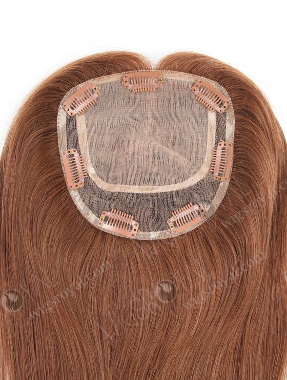 Golden Brown Highlight Color Silk Base Topper Clip In Hair Piece For Thinning Hair WR-TC-046-9505