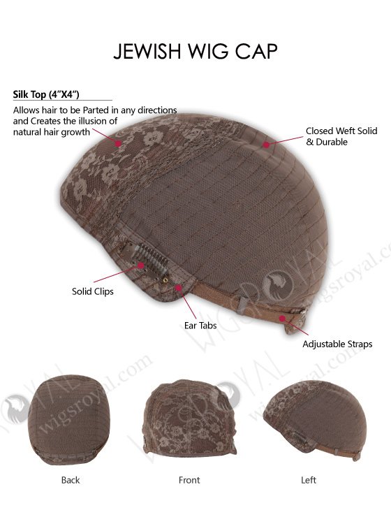 In Stock Chinese Virgin Hair 14" Straight with Big Curl at Tip Custom Color Jewish Wig JWC1409M-12619