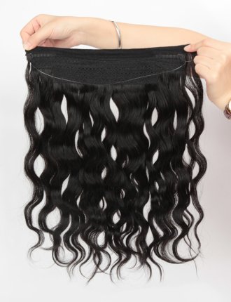 Black Color 100% Human Hair Invisible Headband Wire Clip in Halo Hair Extensions WR-HA-009
