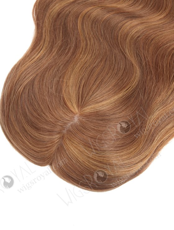Light Brown Highlight Color Human Hair Silk Base Clip In Topper for White Women WR-TC-059-18345