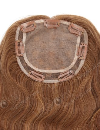 Light Brown Highlight Color Human Hair Silk Base Clip In Topper for White Women WR-TC-059