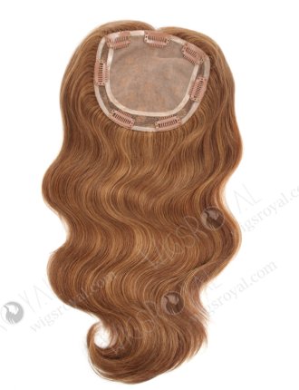 Light Brown Highlight Color Human Hair Silk Base Clip In Topper for White Women WR-TC-059