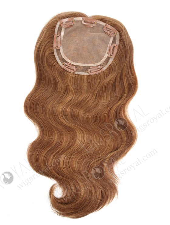 Light Brown Highlight Color Human Hair Silk Base Clip In Topper for White Women WR-TC-059-18343