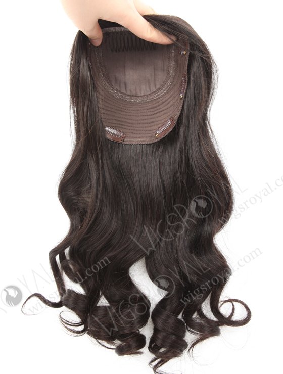 In Stock European Virgin Hair 18" Beach Wave Natural Color 7"×7" Silk Top Wefted Hair Topper-018-18422
