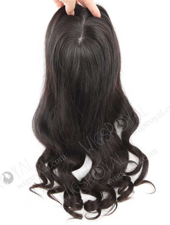 In Stock European Virgin Hair 18" Beach Wave Natural Color 7"×7" Silk Top Wefted Hair Topper-018-18423