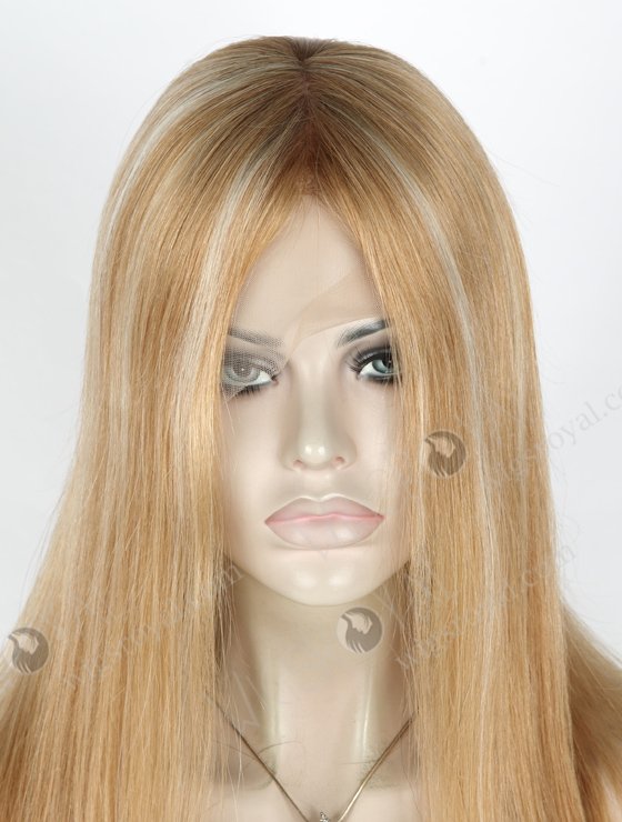 Light Brown Wig with Blonde Highlights Transparent Lace Front | In Stock European Virgin Hair 16" Straight T9/8/25/60# Color Lace Front Silk Top Glueless Wig GLL-08024-18387