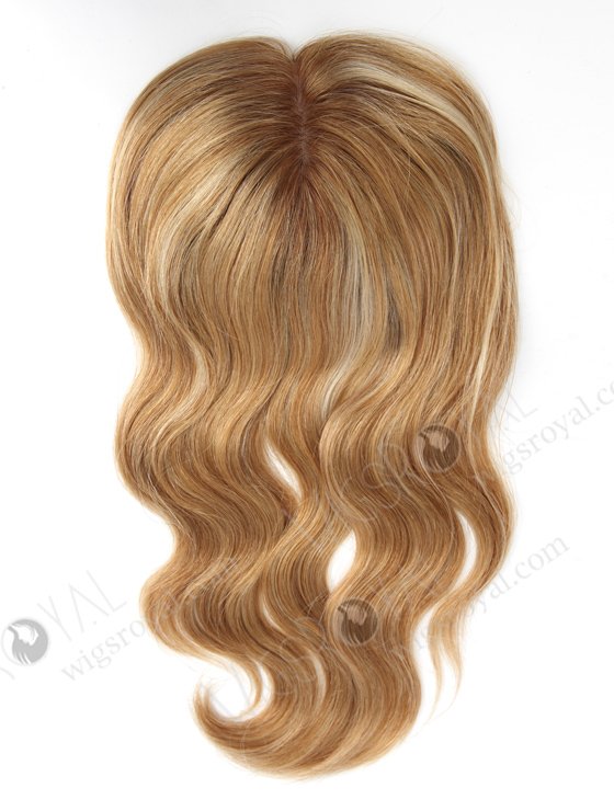 Brown Color Highlight White Color Slight Wave All One Length Human Hair Topper WR-TC-062-18501