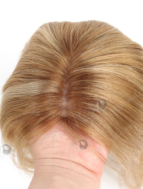 Brown Color Highlight White Color Slight Wave All One Length Human Hair Topper WR-TC-062-18502