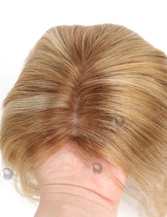Brown Color Highlight White Color Slight Wave All One Length Human Hair Topper WR-TC-062