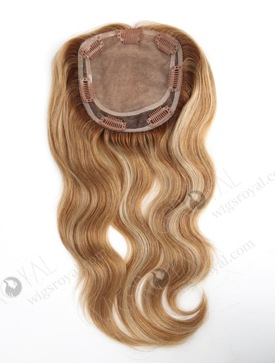 Brown Color Highlight White Color Slight Wave All One Length Human Hair Topper WR-TC-062-18503