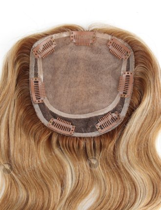 Brown Color Highlight White Color Slight Wave All One Length Human Hair Topper WR-TC-062