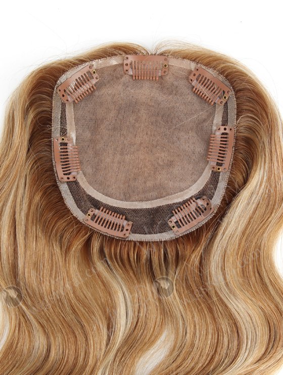 Brown Color Highlight White Color Slight Wave All One Length Human Hair Topper WR-TC-062-18504