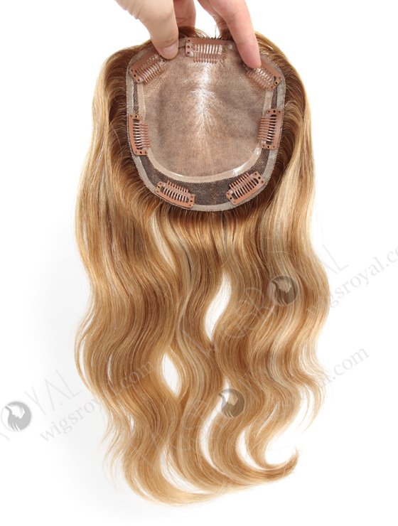 Brown Color Highlight White Color Slight Wave All One Length Human Hair Topper WR-TC-062-18505