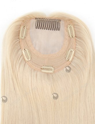 In Stock European Virgin Hair 16" straight White Color 5.5"×5.5" Silk Top Wefted Hair Topper-079