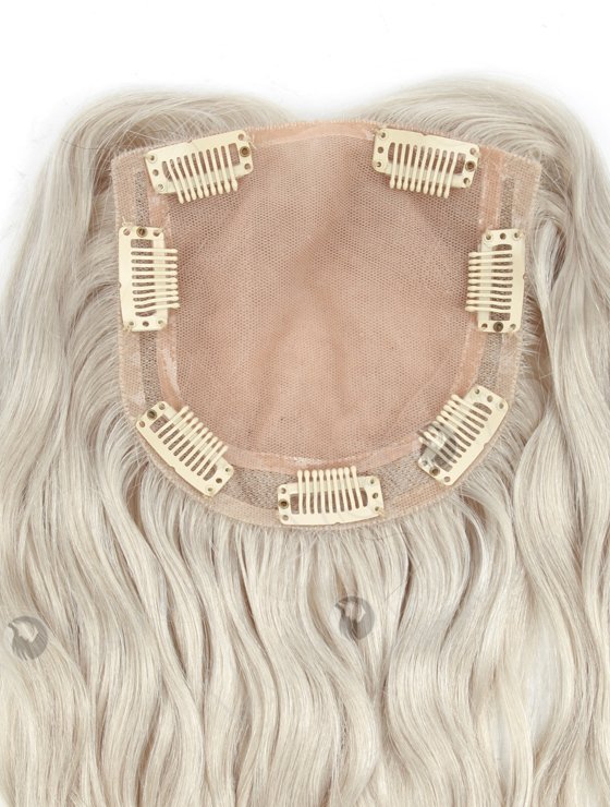 Platinum Gray Hair Pieces Toppers for Older Ladies Quality Real Hair | In Stock 5"*5.5" European Virgin Hair 14" Slight Wave Silver Color Silk Top Hair Topper-081-19271