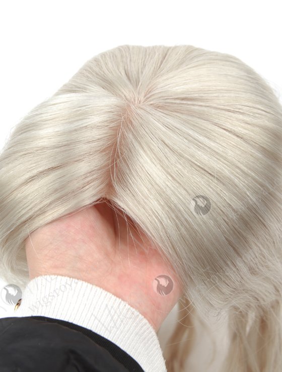 Platinum Gray Hair Pieces Toppers for Older Ladies Quality Real Hair | In Stock 5"*5.5" European Virgin Hair 14" Slight Wave Silver Color Silk Top Hair Topper-081-19274