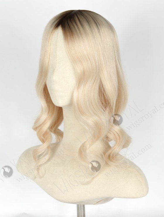 Large Base 8" x 8" Silk Top Wefted Hair Topper Platinum Blonde with Brown Roots Topper-023-19564