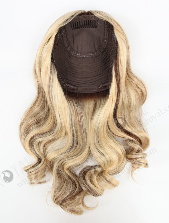 Stylish 16 Inch Blonde Wavy Hair Topper with Brown Lowlights | 8 x 8 Large Base Hair Crown Topper-032
